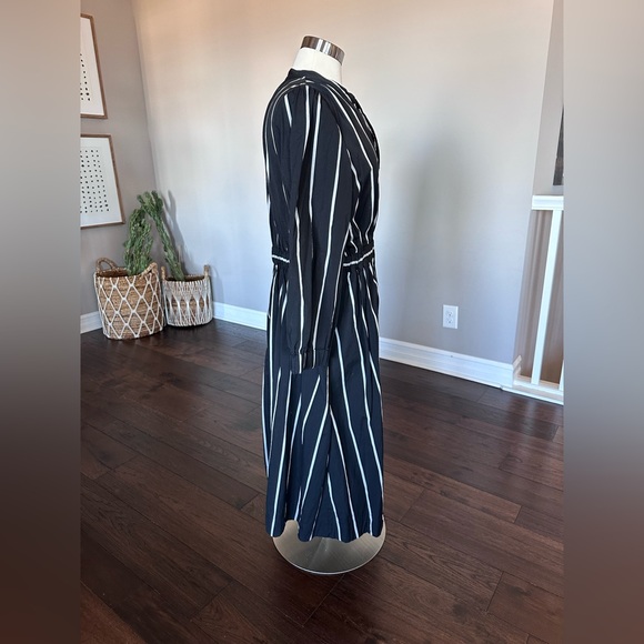 J. Crew Cinched-Waist Cotton Poplin Midi Dress Black & Ivory Stripe LG Worn 1x - Picture 4 of 13